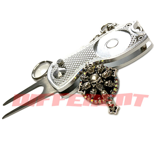 十字架 スカル ゴルフマーカー ディボットツール 折りたたみタイプ