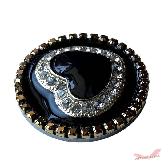 ゴルフマーカー フェイクオニキスハート ゴールドストーン埋め込みダイヤレーン デコ 30mm ハットクリップ付