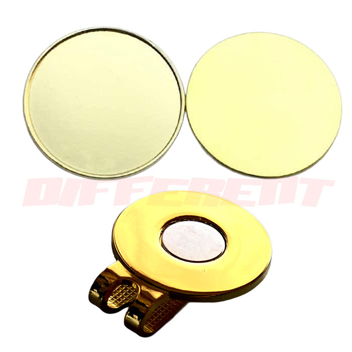 ゴールド ゴルフマーカー 25mm フチありとフチなしと ハットクリップにマグネット セット