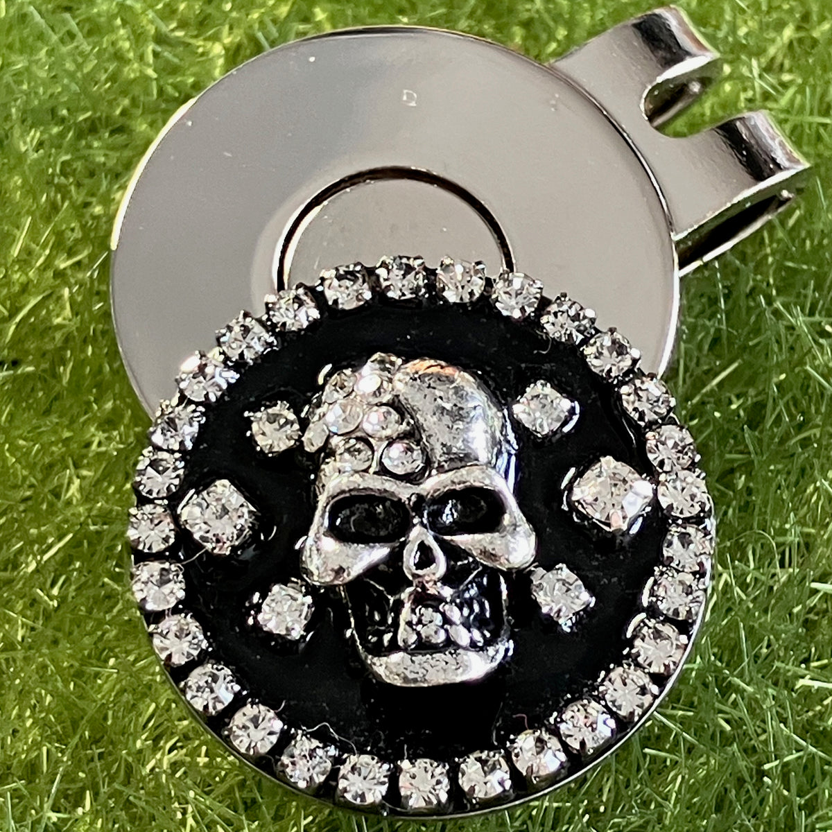 Skull ラインストーン埋め込み キラキラ ゴルフマーカー ハットクリップセット